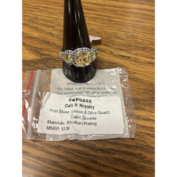 Bomb Party CALL IT ROYALTY Lemon & Olive Quartz Rhodium/Silver Size 11 RBP6855 - Picture 3 of 4